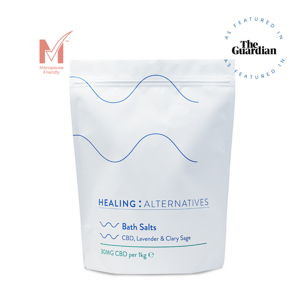 Healing Alternatives | Bath Salts - Dead Sea Salts naturally rich with Magnesium and blended with CBD, Lavender and Clary Sage essential oils. To naturally relax and promote sleep. | Menopause Friendly