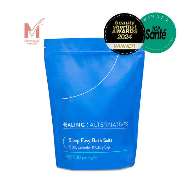 Multi award winning bath salts. Sleep better with our Sleep Easy CBD bath salts. Packed with Lavender and Clary Sage to help you fully relax | CBD bath salts | menopause friendly | Healing Alternatives