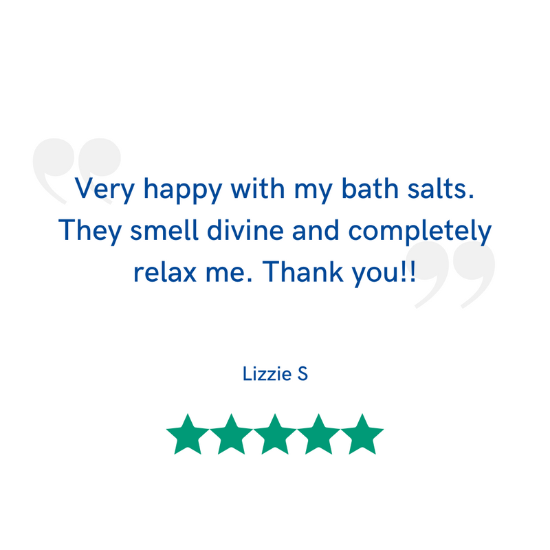 Hear our customer five star reviews | Very happy with my bath salts. They smell divine and completely relax me. Thank you | CBD Bath salts | Healing Alternatives