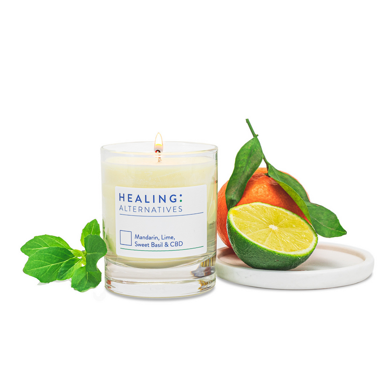 CBD Candle. Scented with Mandarin, Lime & Sweet Basil. 100ml.
